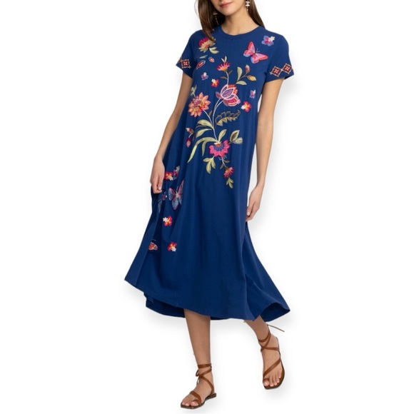 JOHNNY WAS Gracey Dress Crew Neck Swing Maxi Floral Butterfly Embroidery NWT - Picture 1 of 13